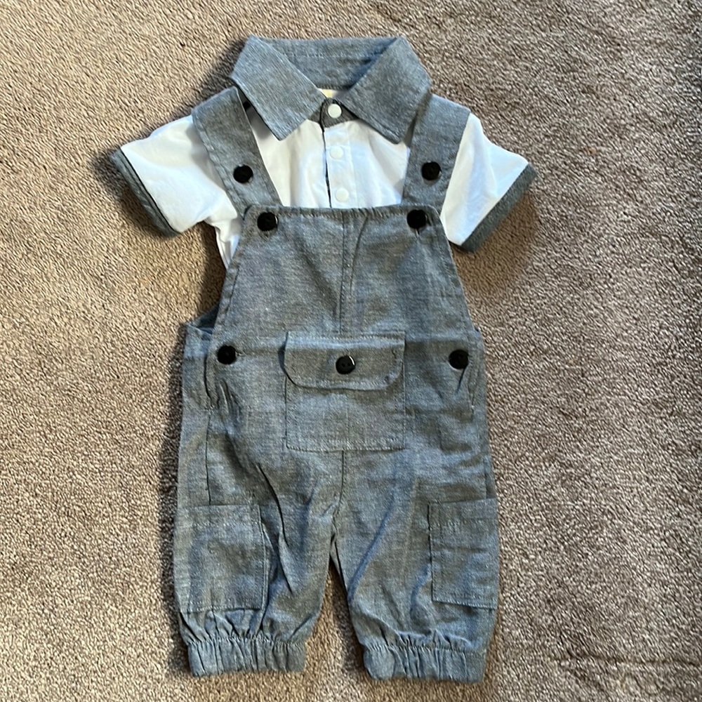 Baby overalls with button up tee shirt
